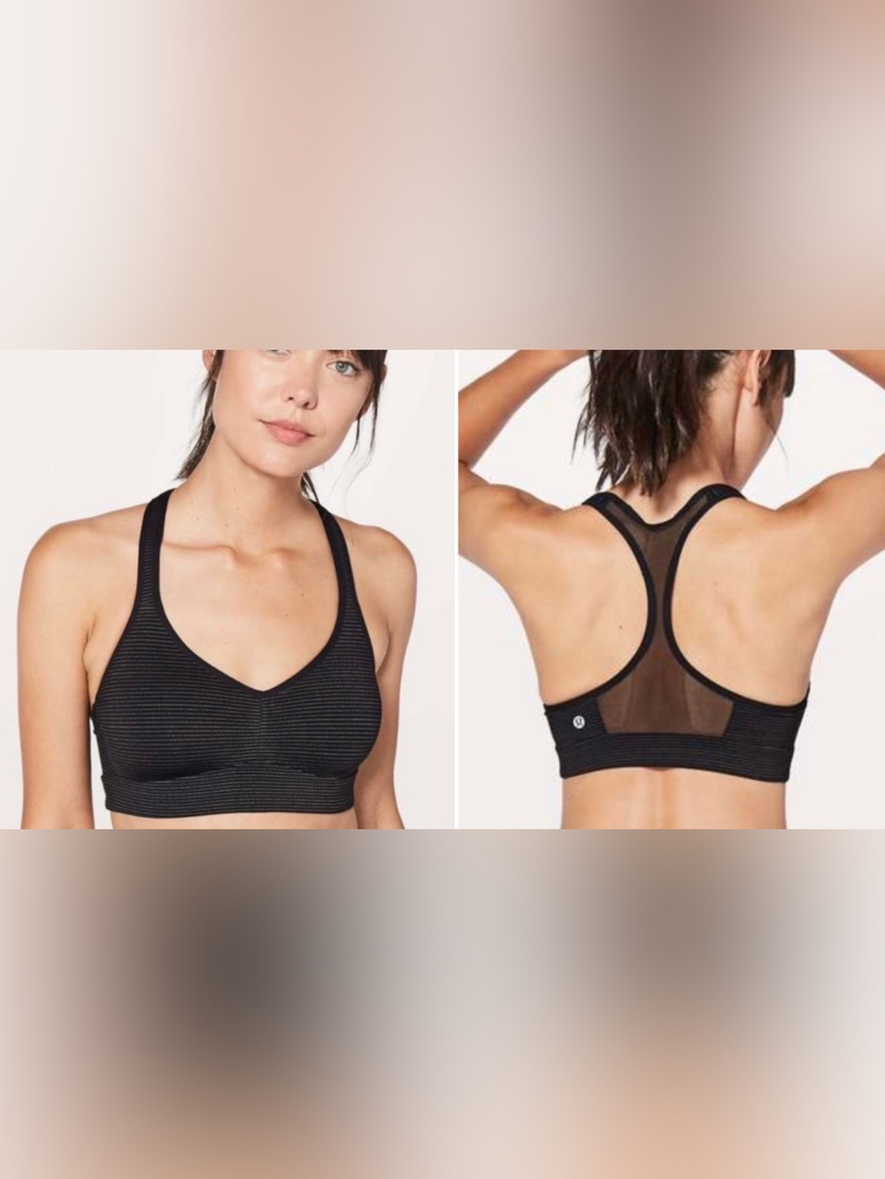 Lululemon Speed Up Bra C/D Cup Anti-Stink Black with Gold Pinstripes